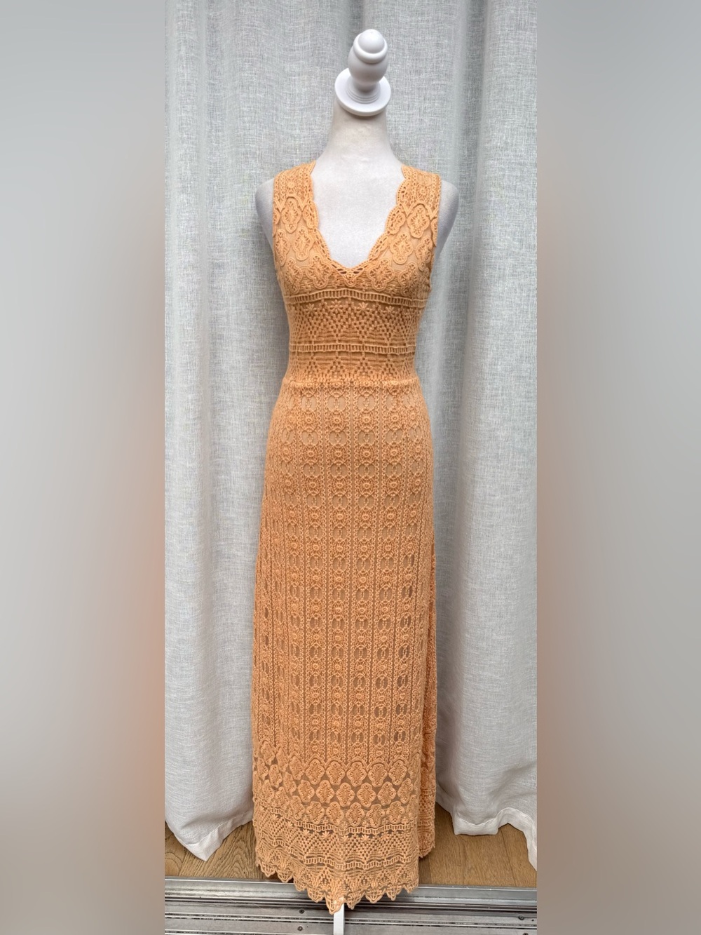 Korovilas Anthropologie Corina peach pink  Laced Maxi Dress